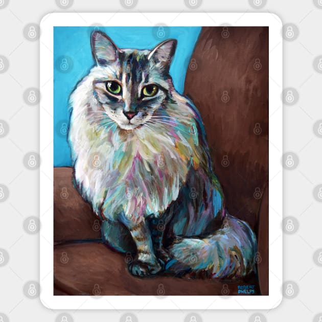 Lucky the Maine Coon Cat in a Chair Sticker by RobertPhelpsArt